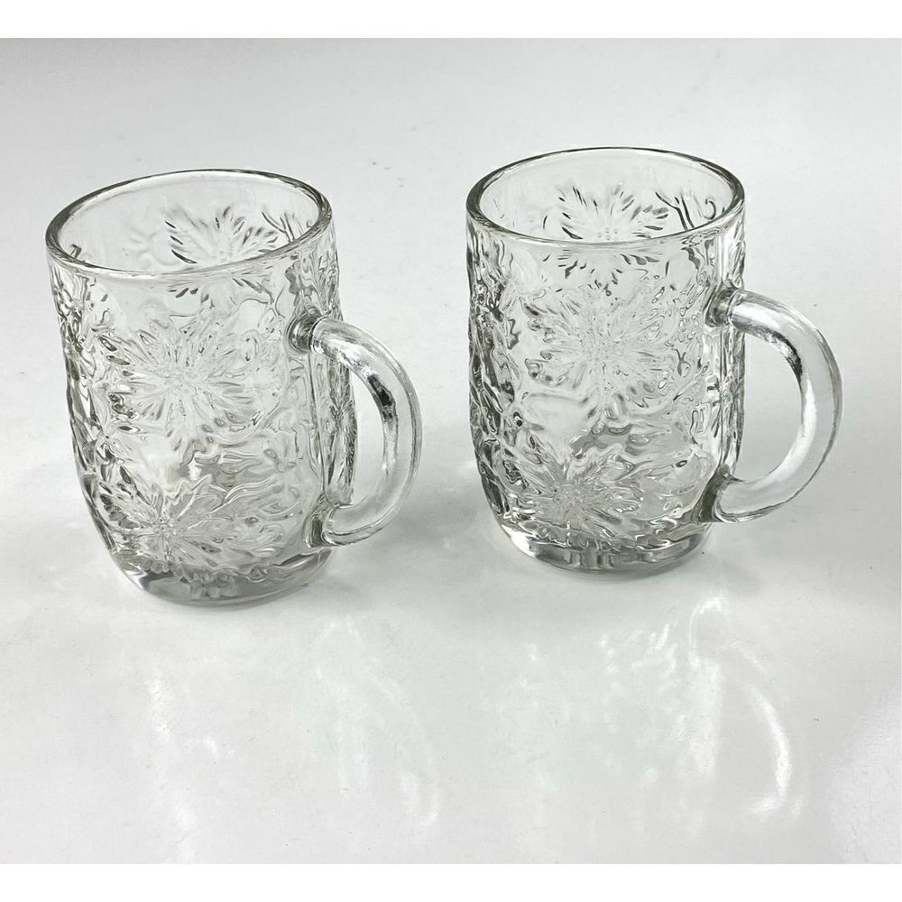 Vintage Princess House Crystal Fantasia Set of 2 Mugs Cups Poinsettia Handles DQ